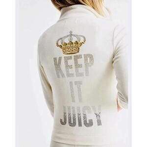 JUICY COUTURE Glitter Embellished Casual Y2K Velour Full Zip Sweatshirt Sz S NWT